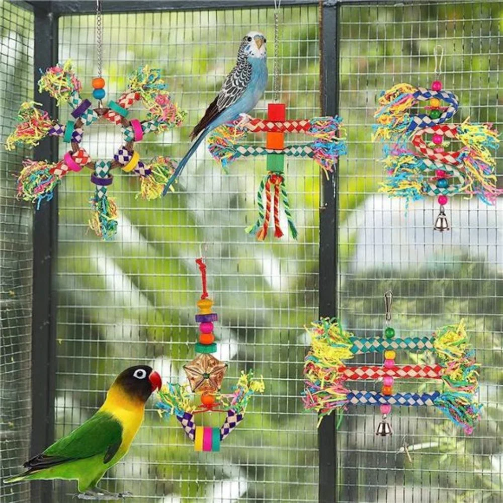 Bird Toys, 5PCS Colorful Bird Shredding Toys Hanging Parakeet Chew Toys